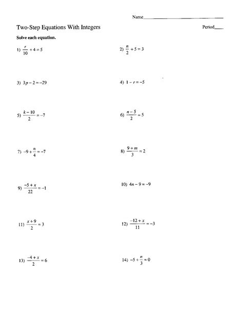 solve two step literal equations worksheet